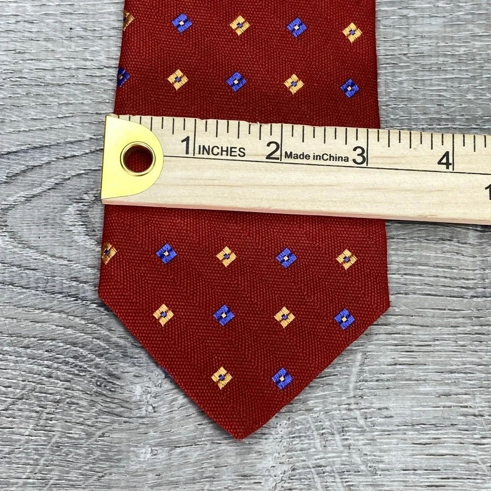 Ted Baker Tie Mens‎ One Size Red Geometric Wool Silk Necktie Made USA Classic